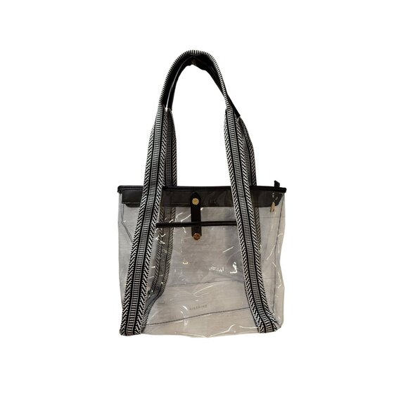 Missnine Clear Tote Bag With Black & White Straps Snap Closure Inner Pocket Tran - Picture 4 of 5